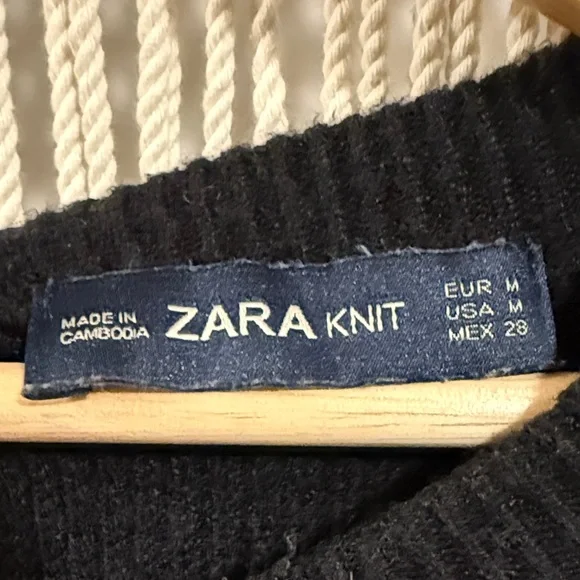 Zara Black Crew Neck Women's Sweater with Tie Back Collar - Picture 2 of 8